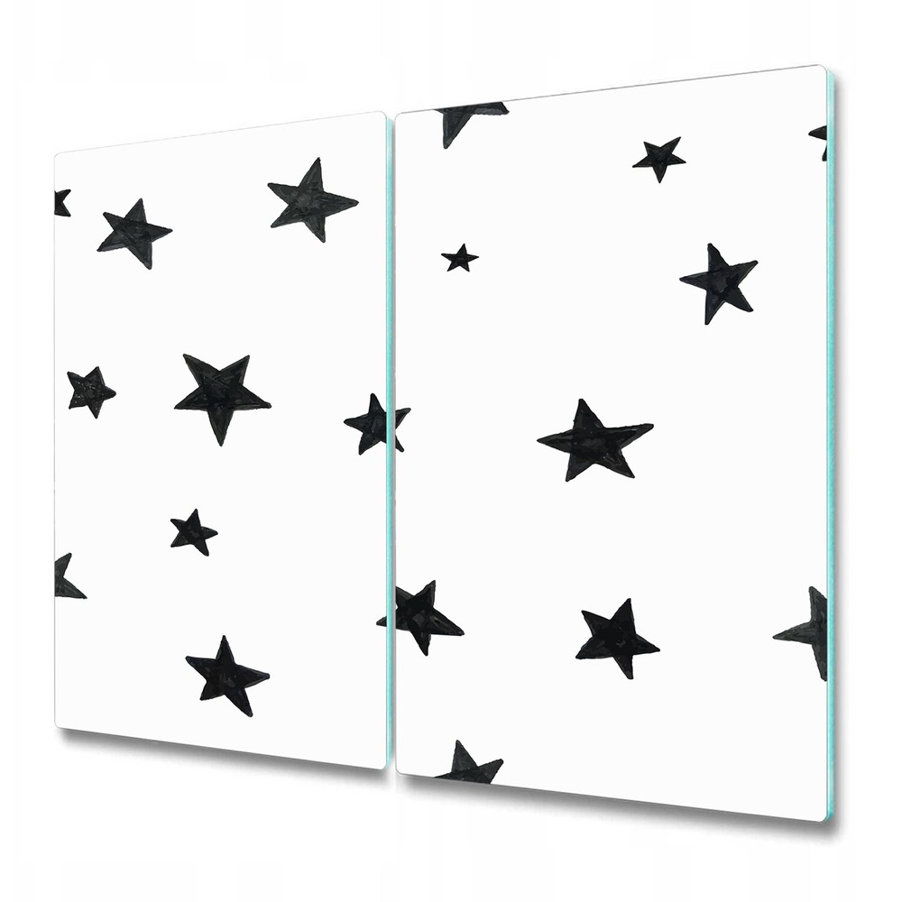 Glass Chopping Serving Board Utensil Minimalistic Star Black and White 2x30x52