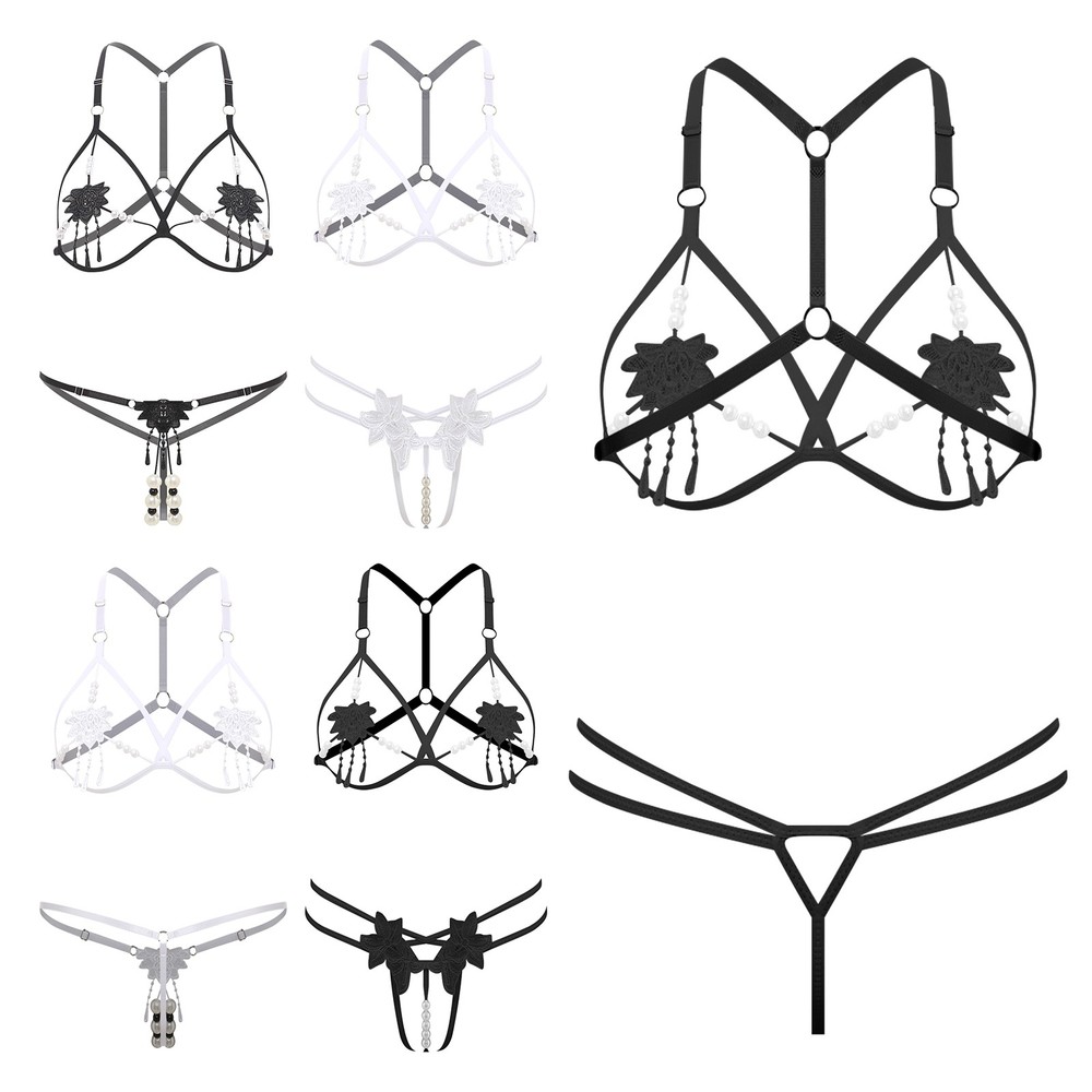 Women Sexy Extreme Swimwear Nightwear 2Pcs Set Coverage Bra Thong Teddy Babydoll