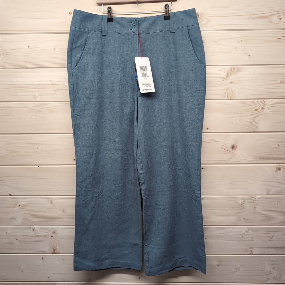 Rohan Linen Plus Chambray Blue Women's Trousers Size UK 16 Short NEW RRP £85