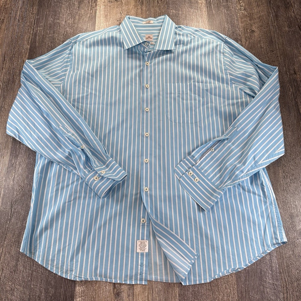 Peter Millar Men’s Weekender Shirt 100% Cotton Button Up Light Blue Stripe Sz XL