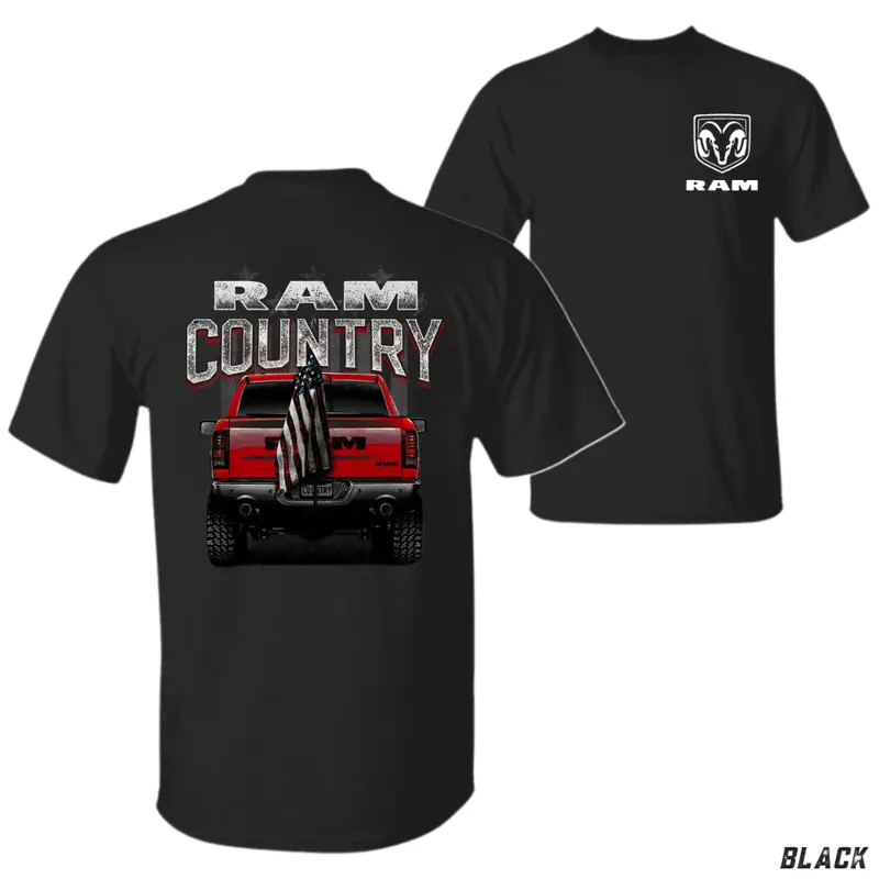 RAM Country T-Shirt, Black 4x4 Pickup Truck Graphic, Patriotic American Flag