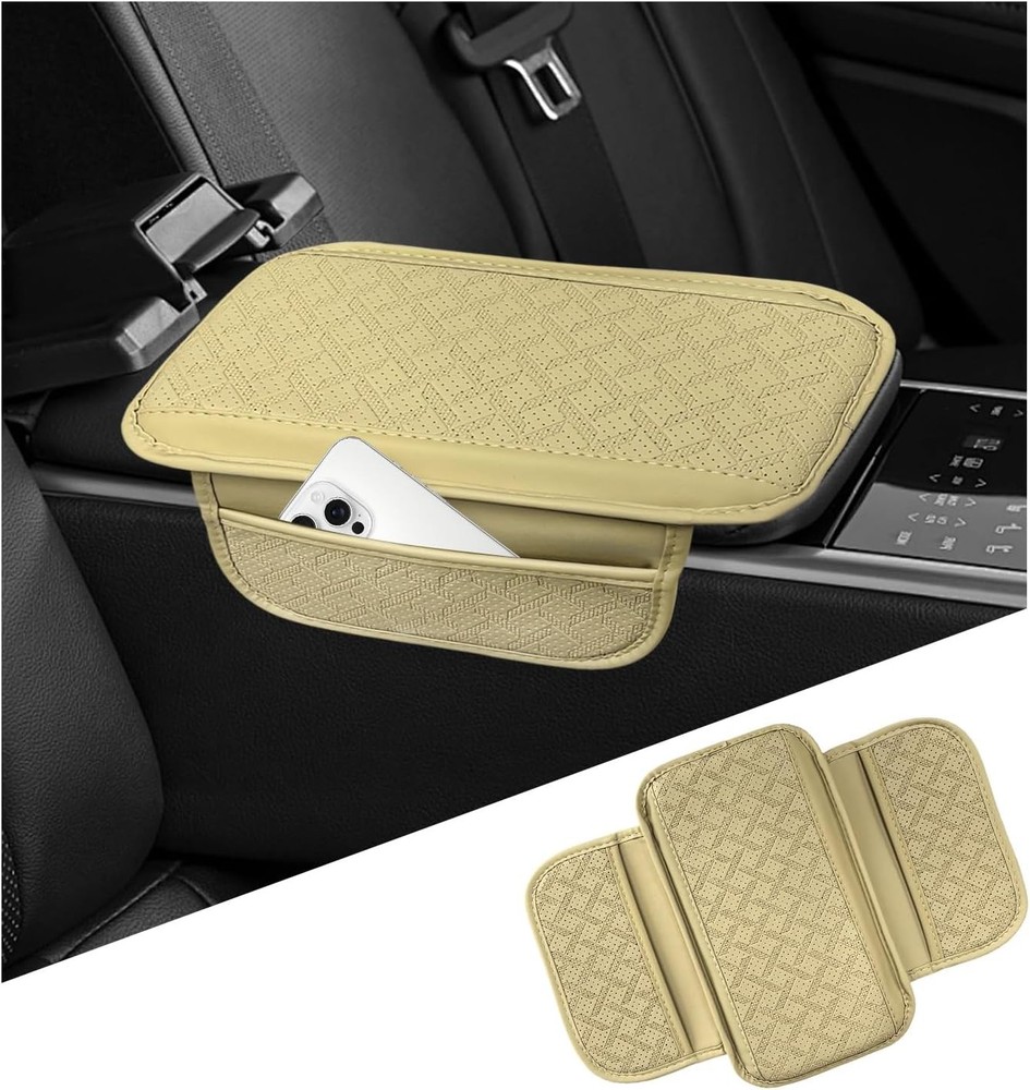 Waterproof Mcrofiber Leather Center Console Cover with Foam Pad  Color: Beige