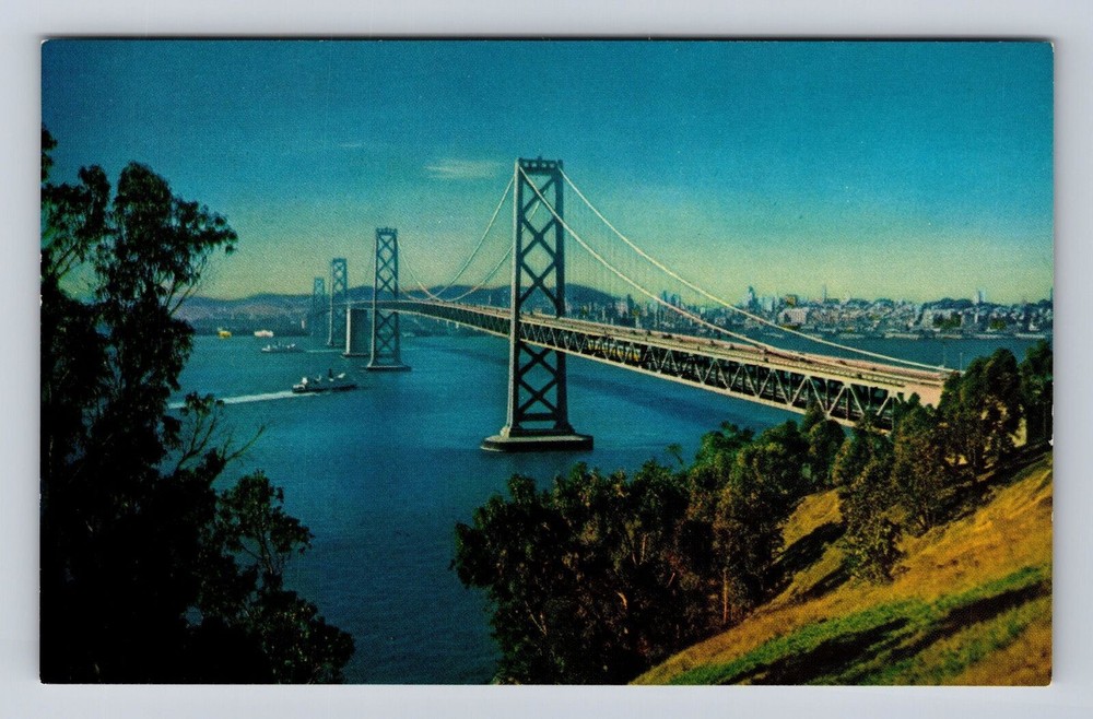 San Francisco CA-California, Oakland Bay Bridge, Antique Vintage Postcard