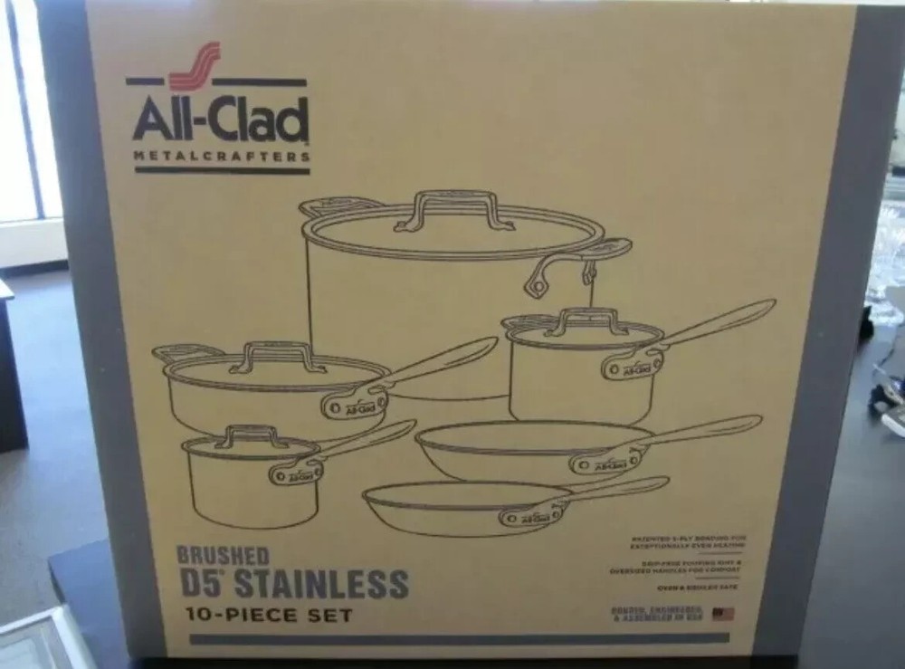 All-Clad D5 5-Ply Brushed 10-Pc Cookware Set. Induction, Oven Broiler Safe 600F