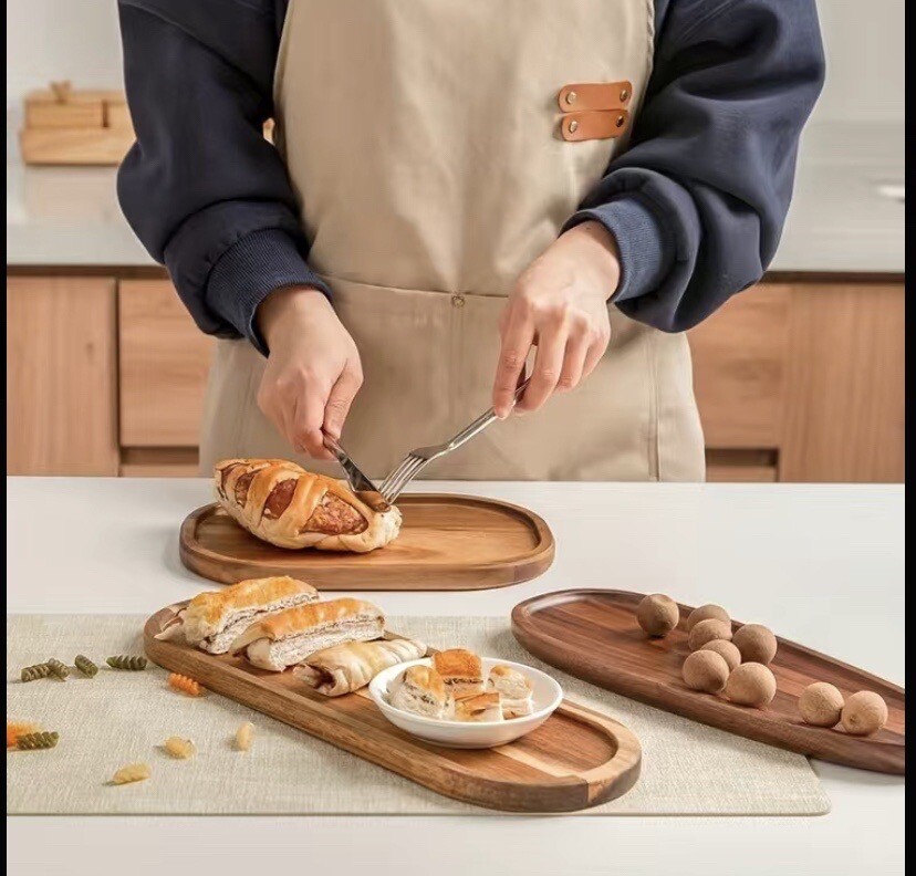 Acacia Wood Oval Serving Platters for BBQ Party Buffet Food Display Gift-image