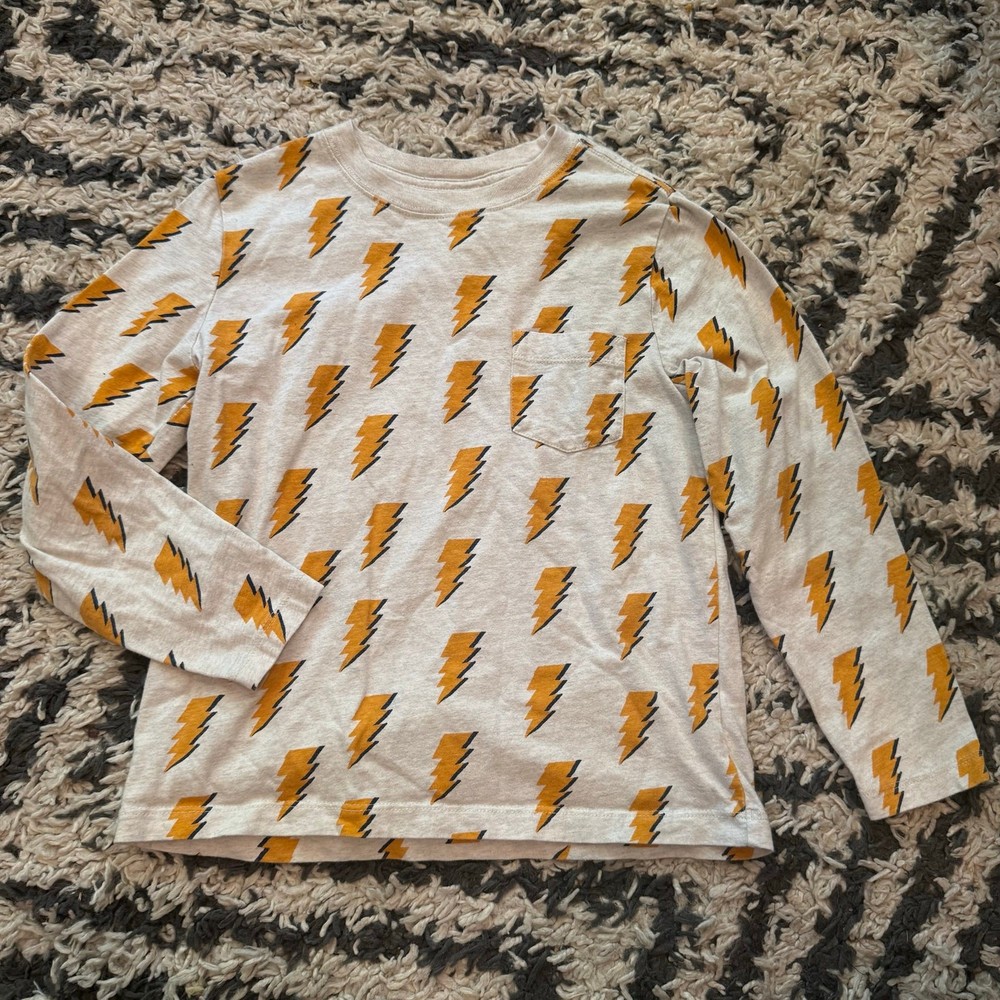 Hanna Andersson Lightning Bolt Graphic Tee T Shirt Pocket Long Sleeve Boys 8