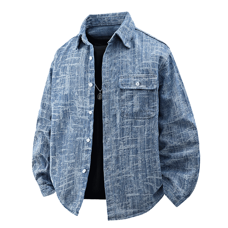 Luxury Men Denim Jacket Retro High Street Loose Trendy Textured Casual Jean Coat