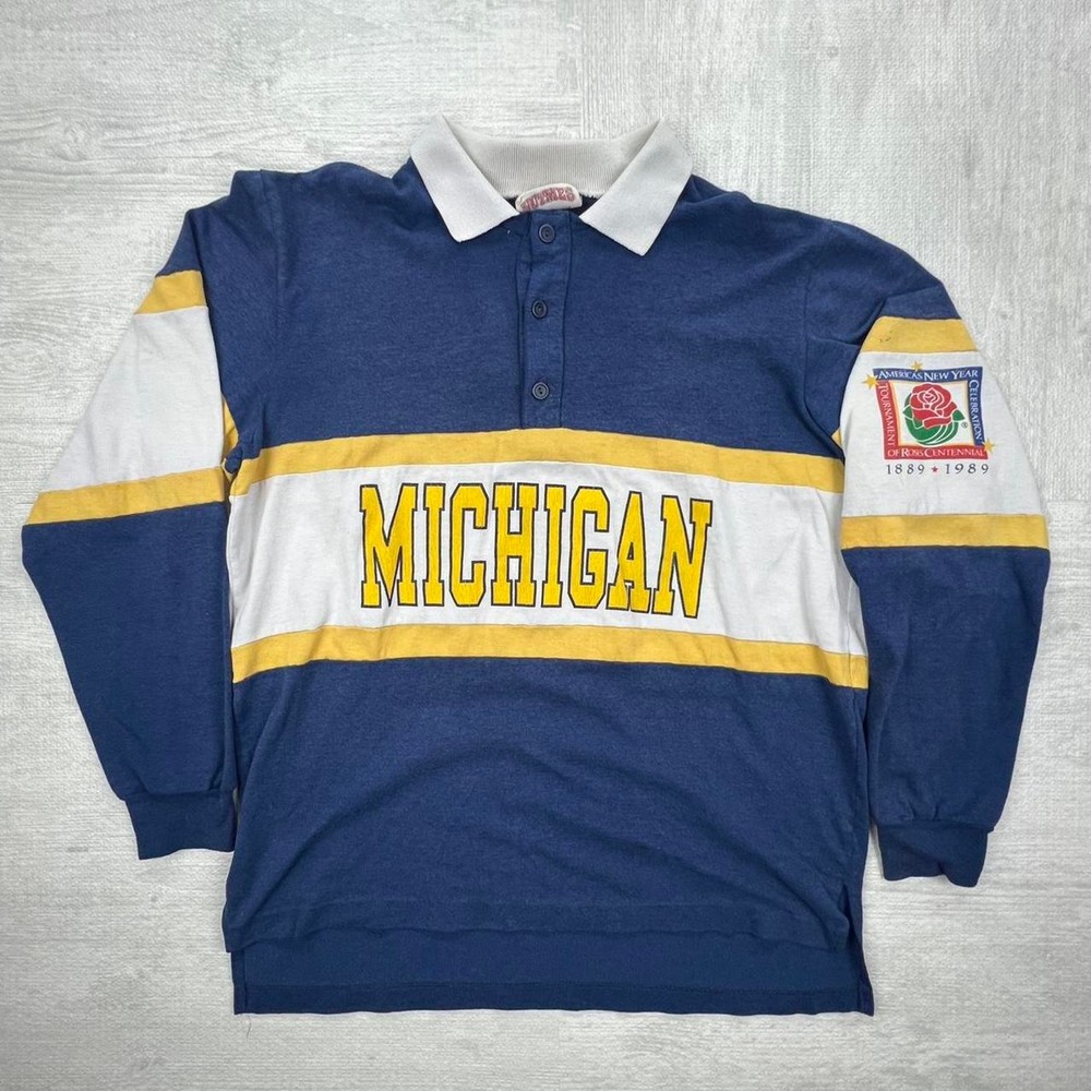 Vintage 80s Michigan Wolverines Rose Bowl Sweatshirt Size: L Blue Yellow College