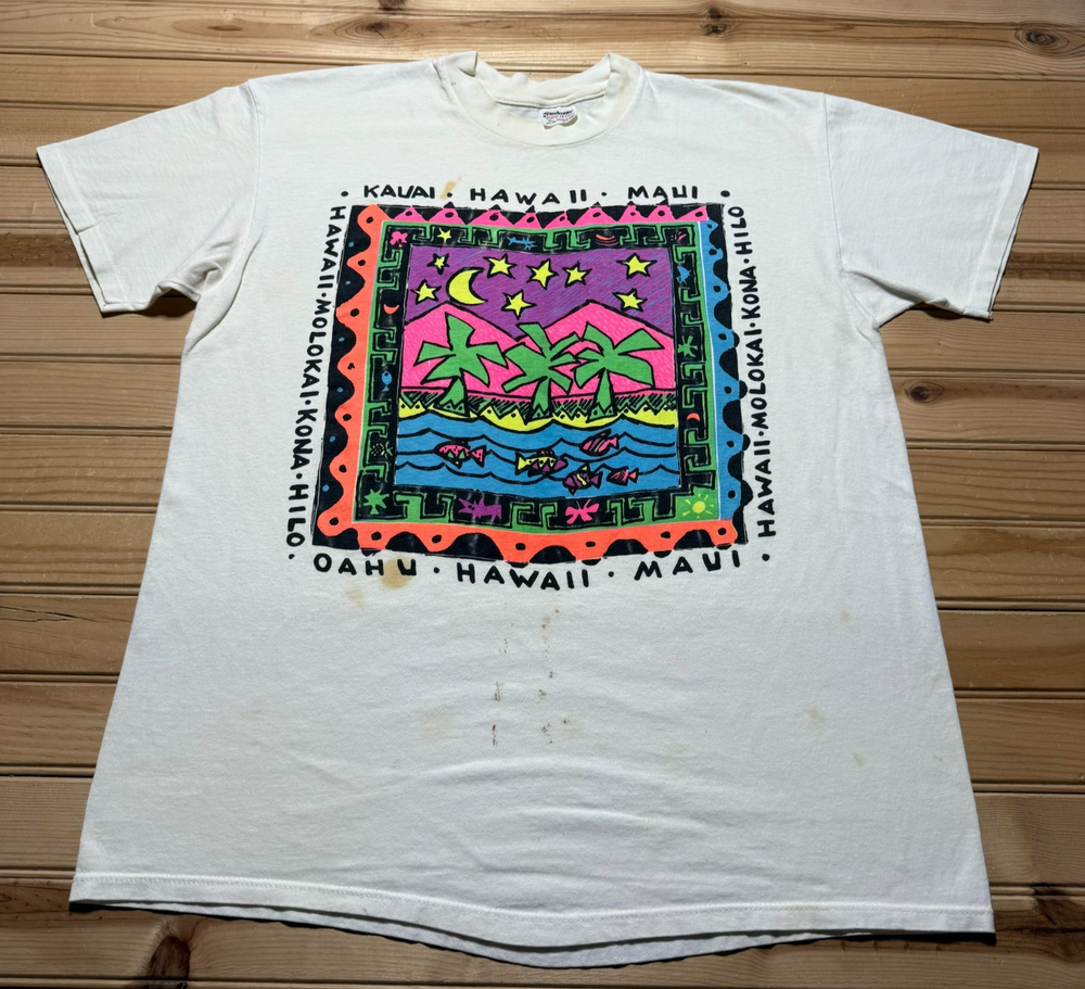 Vintage 90s Oahu Hawaii Maui Molokai Hilo Kona Kauai Tropical Souvenir Shirt XL