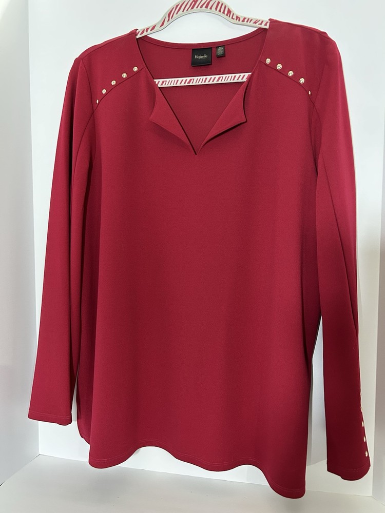 Rafaella Womens Red Tunic Blouse with Gold Accents Size XL
