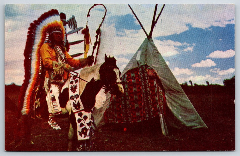 Native Americana~Chief Poking Fire @ Caughnawaga Indian Reserve~Vintage Postcard