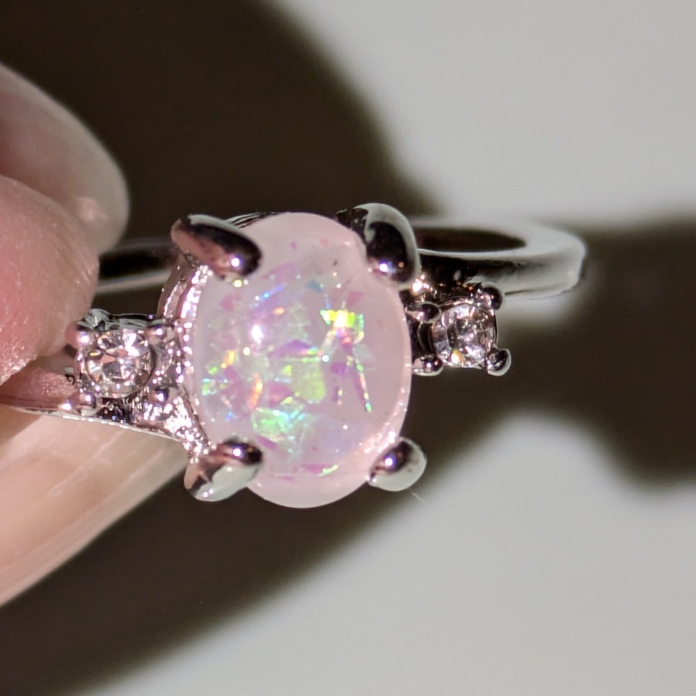 925 Sterling Silver Plated And Fire Opal Ring Size 9.   #S-108