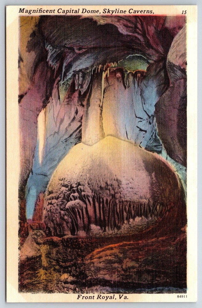 Front Royal VA~Magnificent Capital Dome @ Skyline Caverns~Vintage Linen Postcard