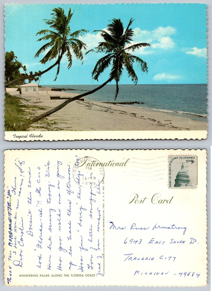 Vintage Tropical Florida Postcard Whispering Palms Beach Curteichcolor 1973