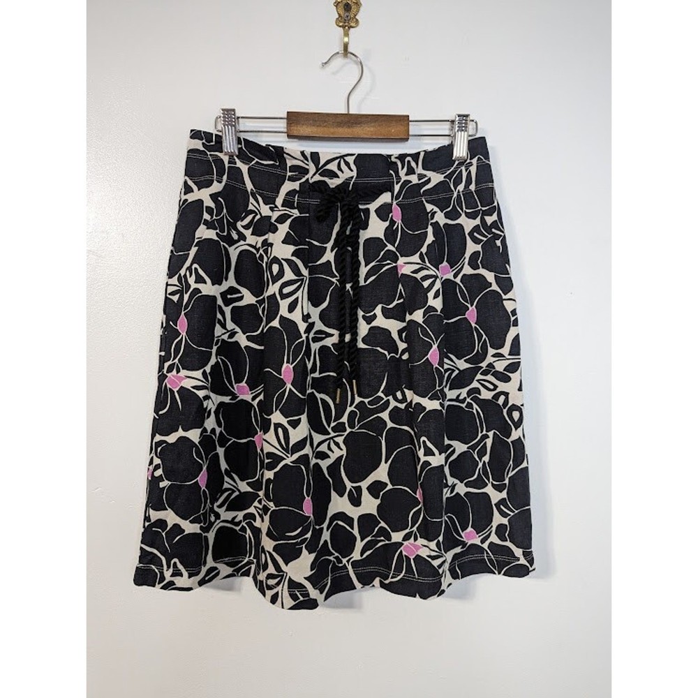 Loft Size 0 Linen Blend A Line Ruffled Tie Waist Pleated Pocket Floral Skirt