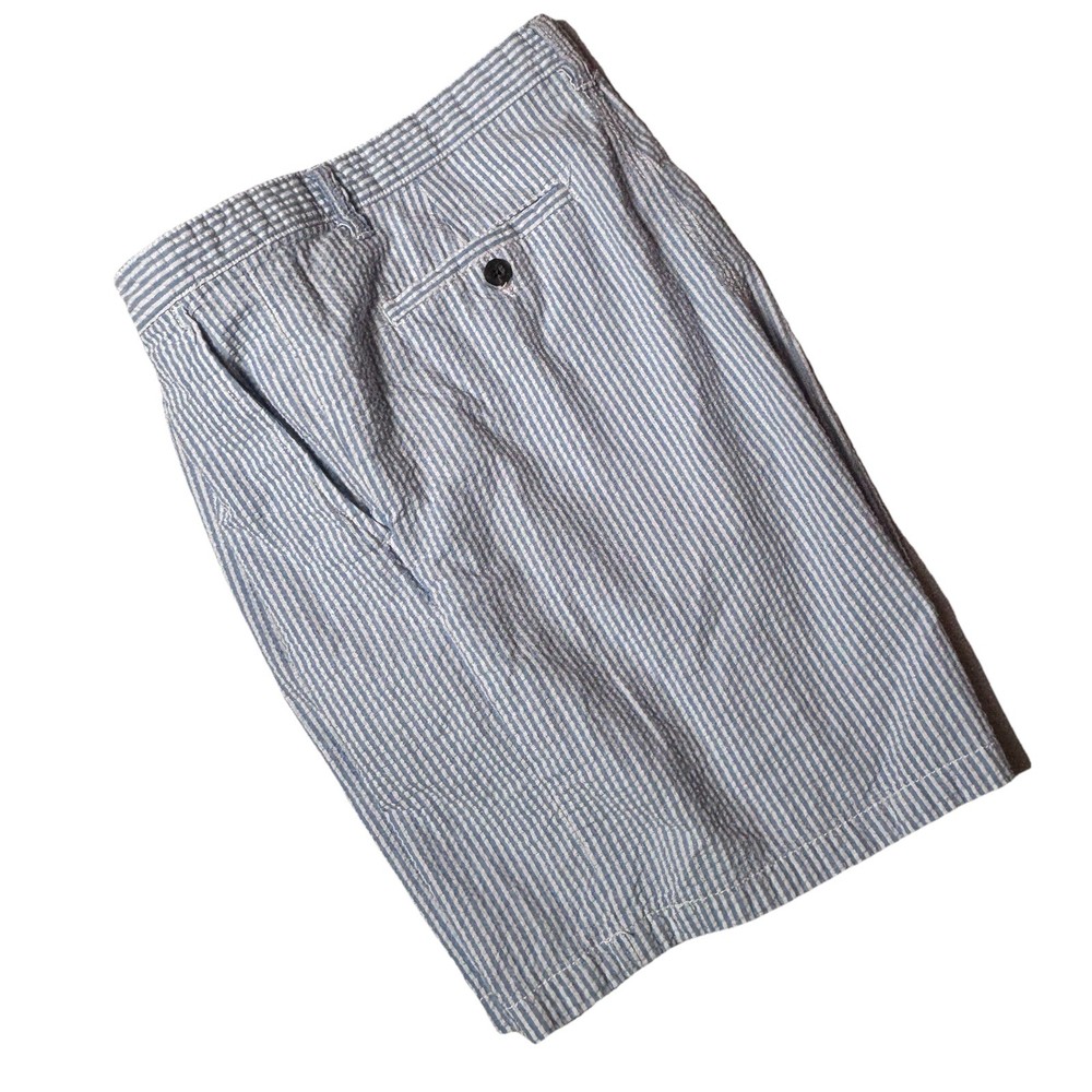 Saddlebred Seersucker Shorts Mens 34 x 8 White Blue Striped Preppy Golf Classic