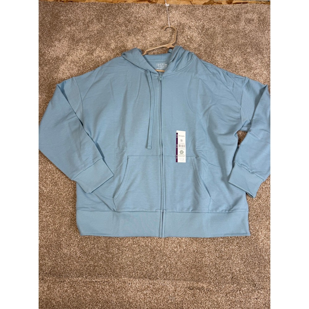 NWT Time and Tru Womens XXL Hoodie 20 Relaxed Fit Full Zip Fleece Caspian Blue