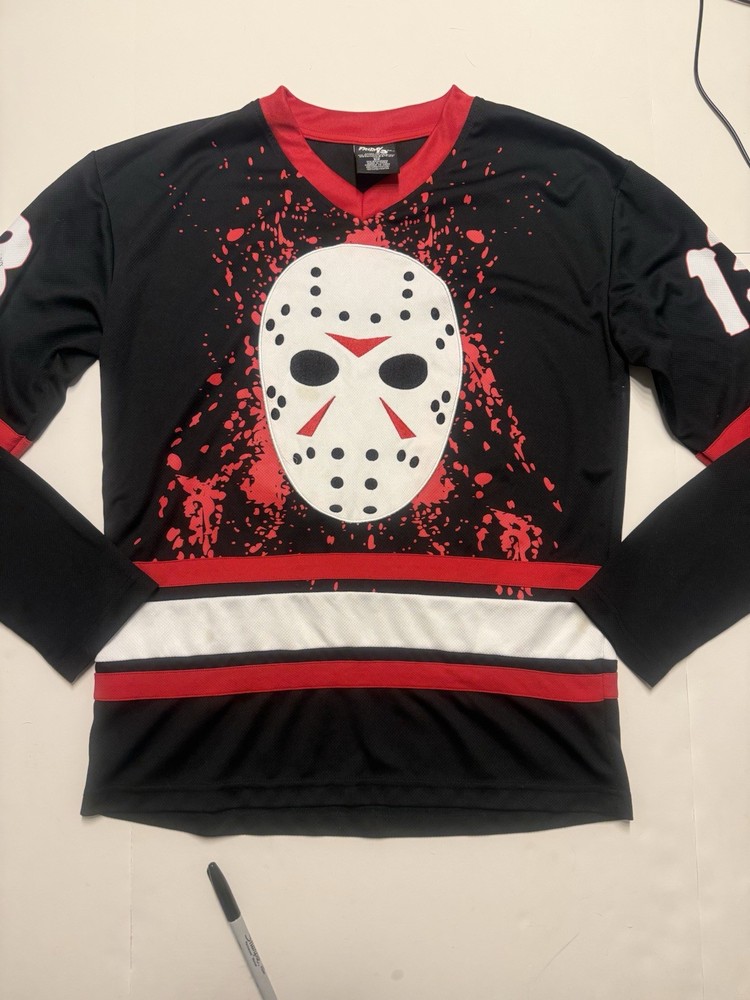 Friday the 13th Jason Voorhees Long Sleeve Hockey Jersey Size Men's S Horror