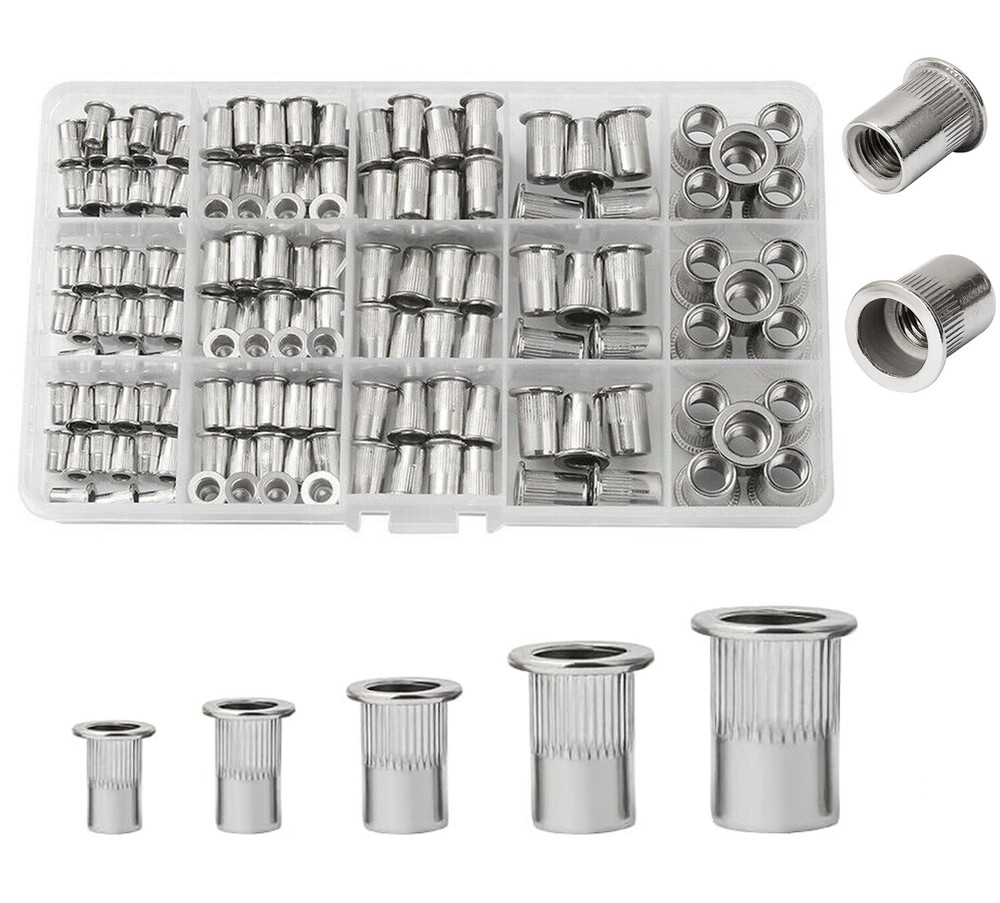150Pcs Rivet Nuts Aluminium Threaded Insert Nut Nutsert Rivnuts Flat Head