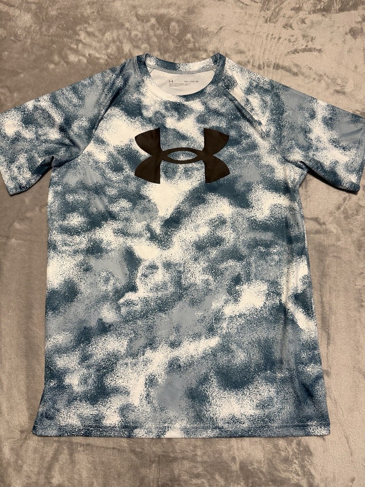 Under Armour Loose Boys T-Shirt Short Sleeve White/Blue Size YXL