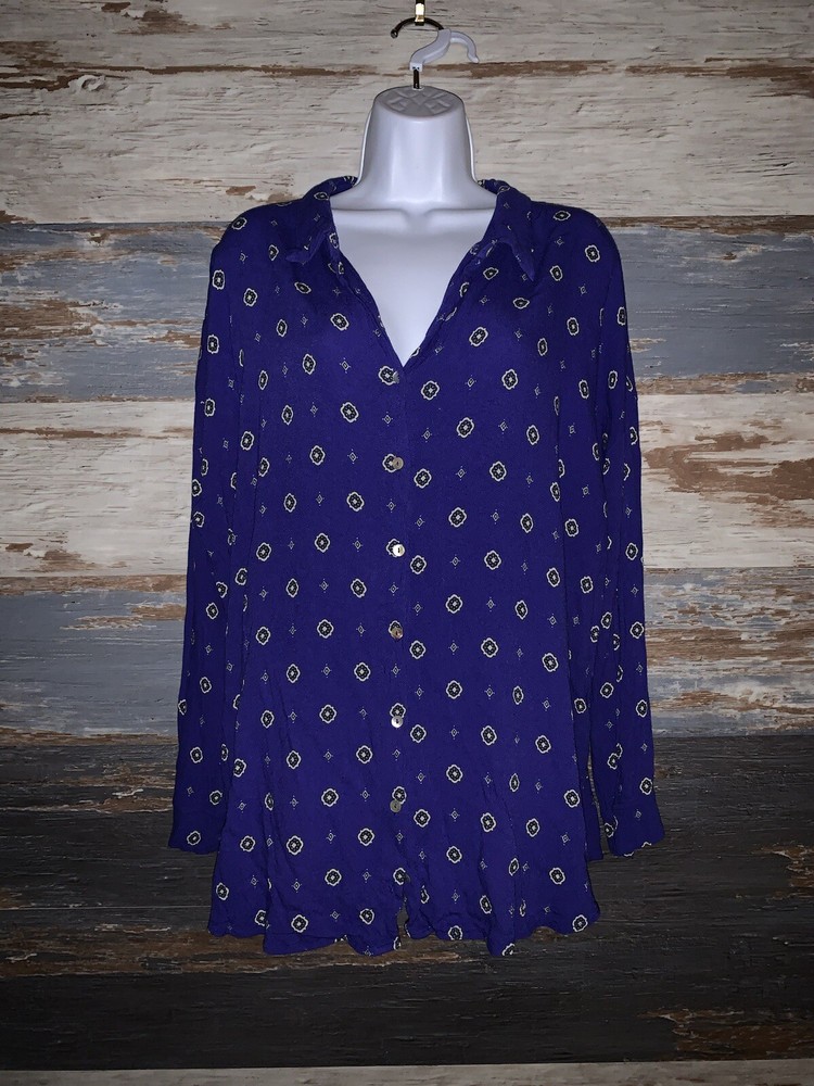Free People Intimately Womens Buttonup Shirt Blouse Top Blue Size Large L
