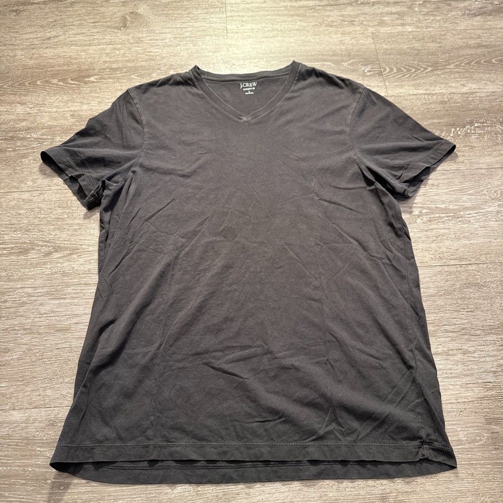 J Crew Shirt Mens Large Black Short Sleeve Tee V Neck  Broken in Cotton Casual