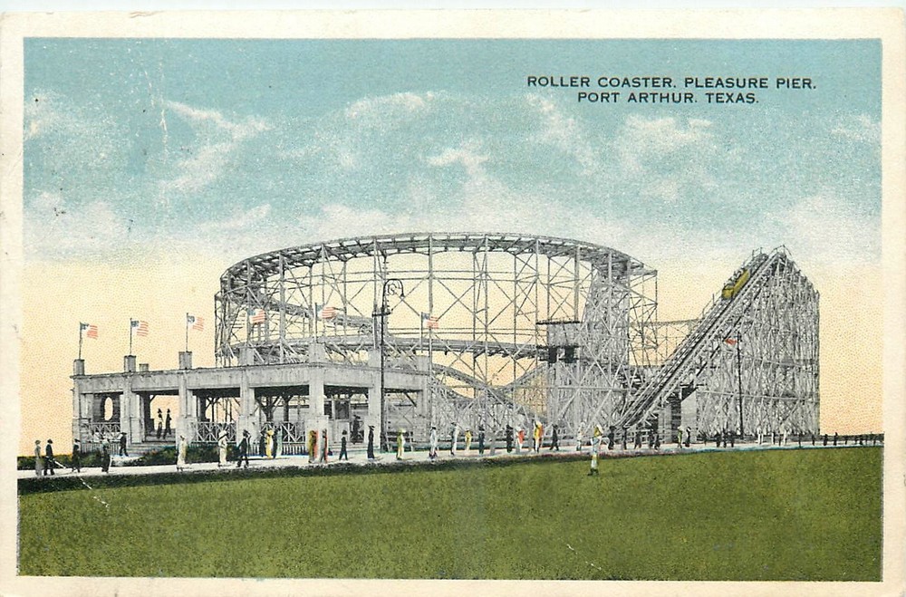 1920s Port Arthur Texas Roller Coaster Pleasure Pier Amusement Postcard 26-3441