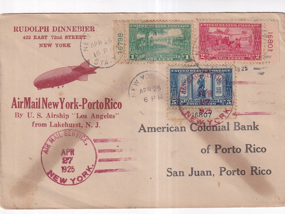 617-619 Lexington-Concord Plate # Singles on Cover US Airship Los Angeles