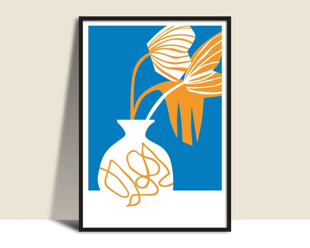 Printable Pattern Flower Vase Wall Art Instant Bold Flat Illustration Botanical