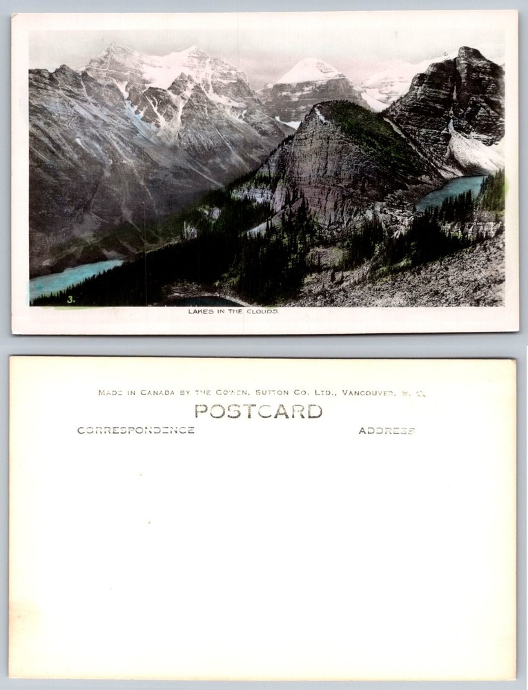 Vintage Lakes in the Clouds Canadian Rockies Hand Tinted Postcard