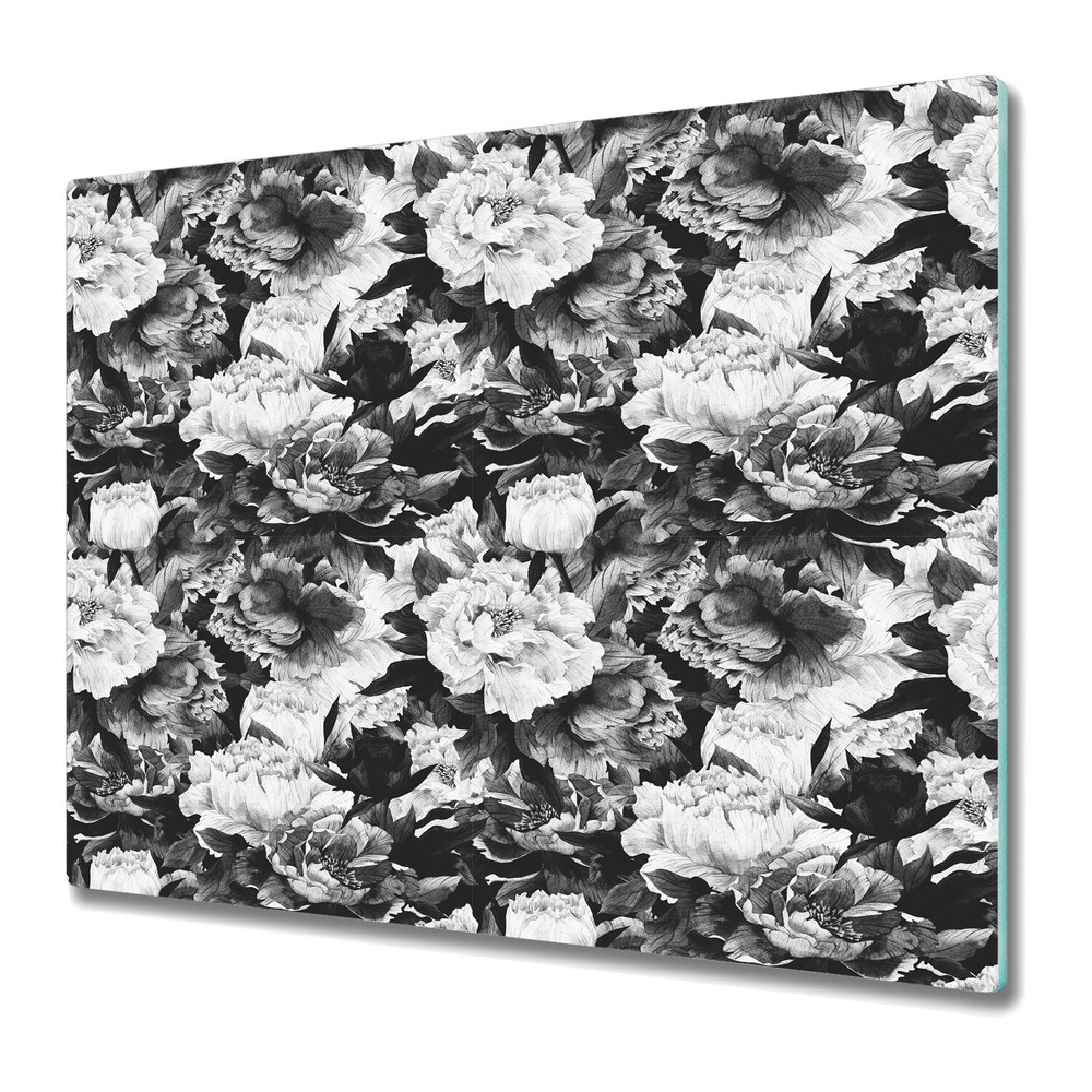 Tempered Glass Cutting Board Grey Peony Peonies Black and white peony 60x52