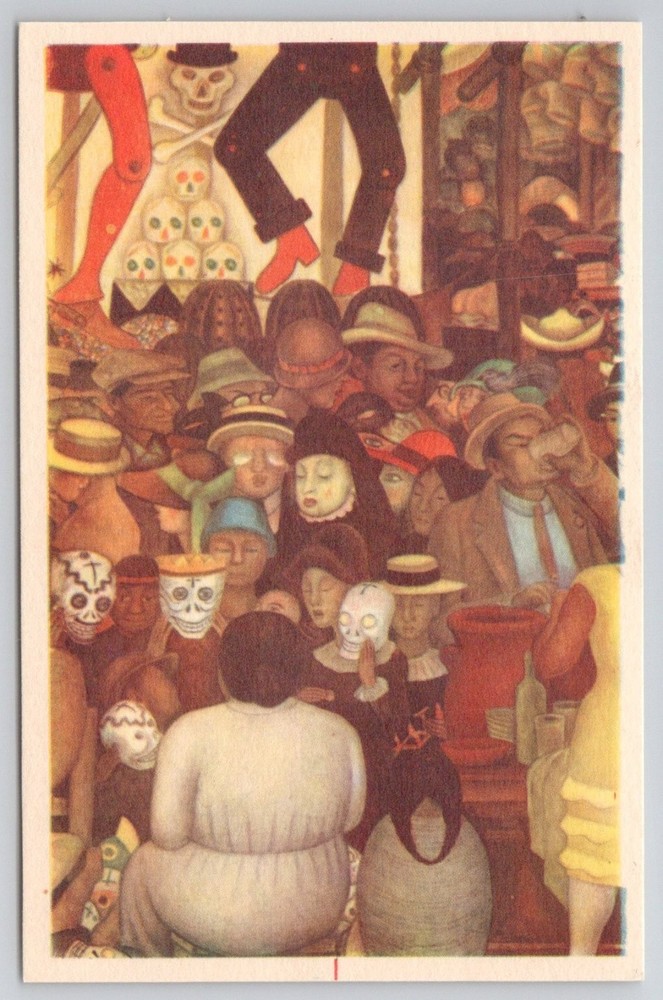 Diego Rivera Dia de Muertos Fresco Postcard Mexico City Fischgrund Unposted