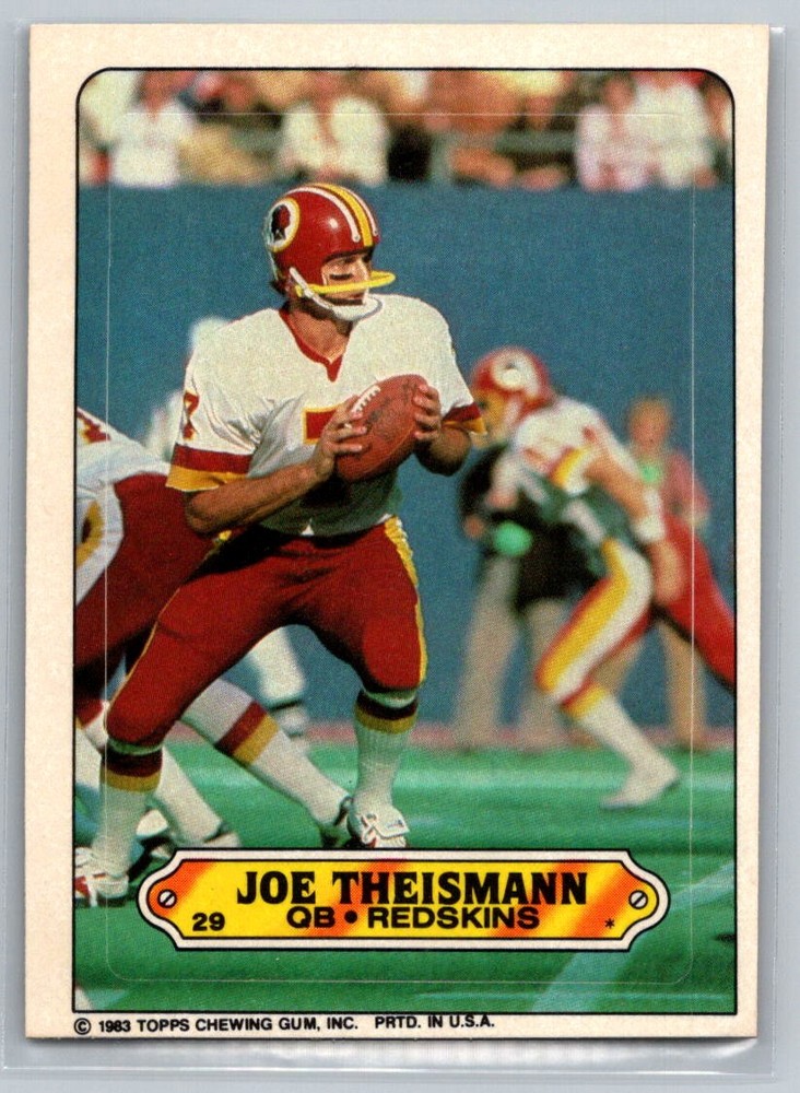 Joe Theismann 1983 Topps Sticker Washington Redskins #29 NFL Vintage Football Card