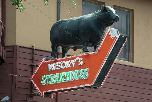 Fort Worth Texas Stockyards District 2014 Riscky's Steakhouse Sign Bull
