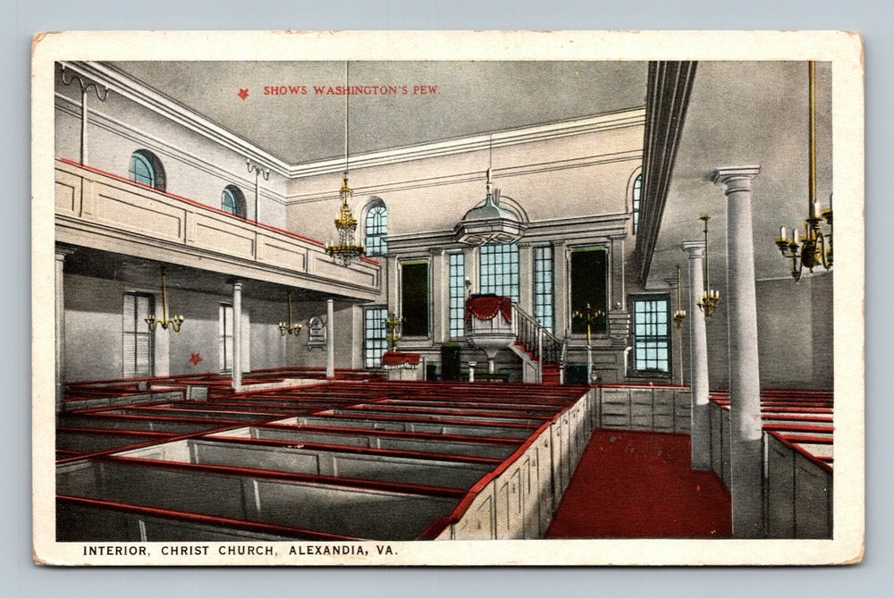 Postcard INTERIOR CHRIST CHURCH ALEXANDRIA VIRGINIA WASHINGTON'S PEW SHOWN