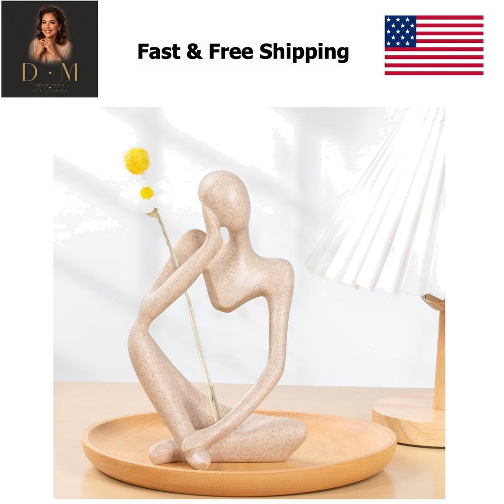 Boho Decor Thinker Statue Abstract Art Sculpture, Sandstone Resin Collectible...