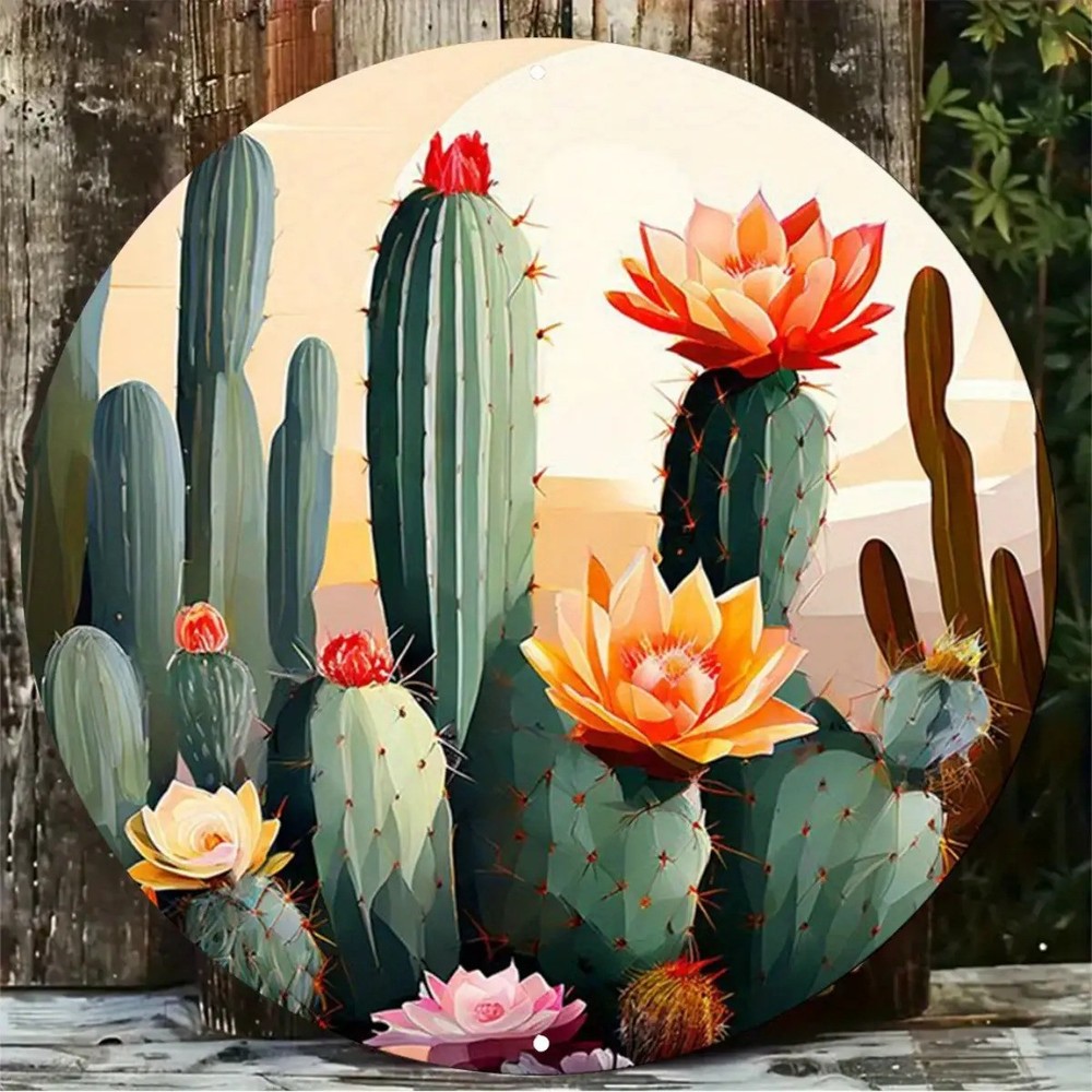 Retro Desert Landscape Wall Art Cactus Sunset Decor