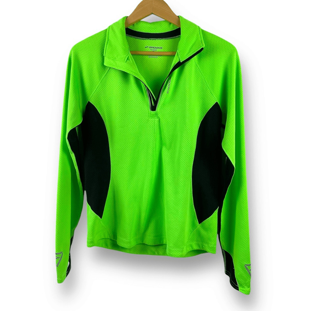 Brooks Running Women's L Equilibrium 1/4 Zip Performance Pullover Green Black