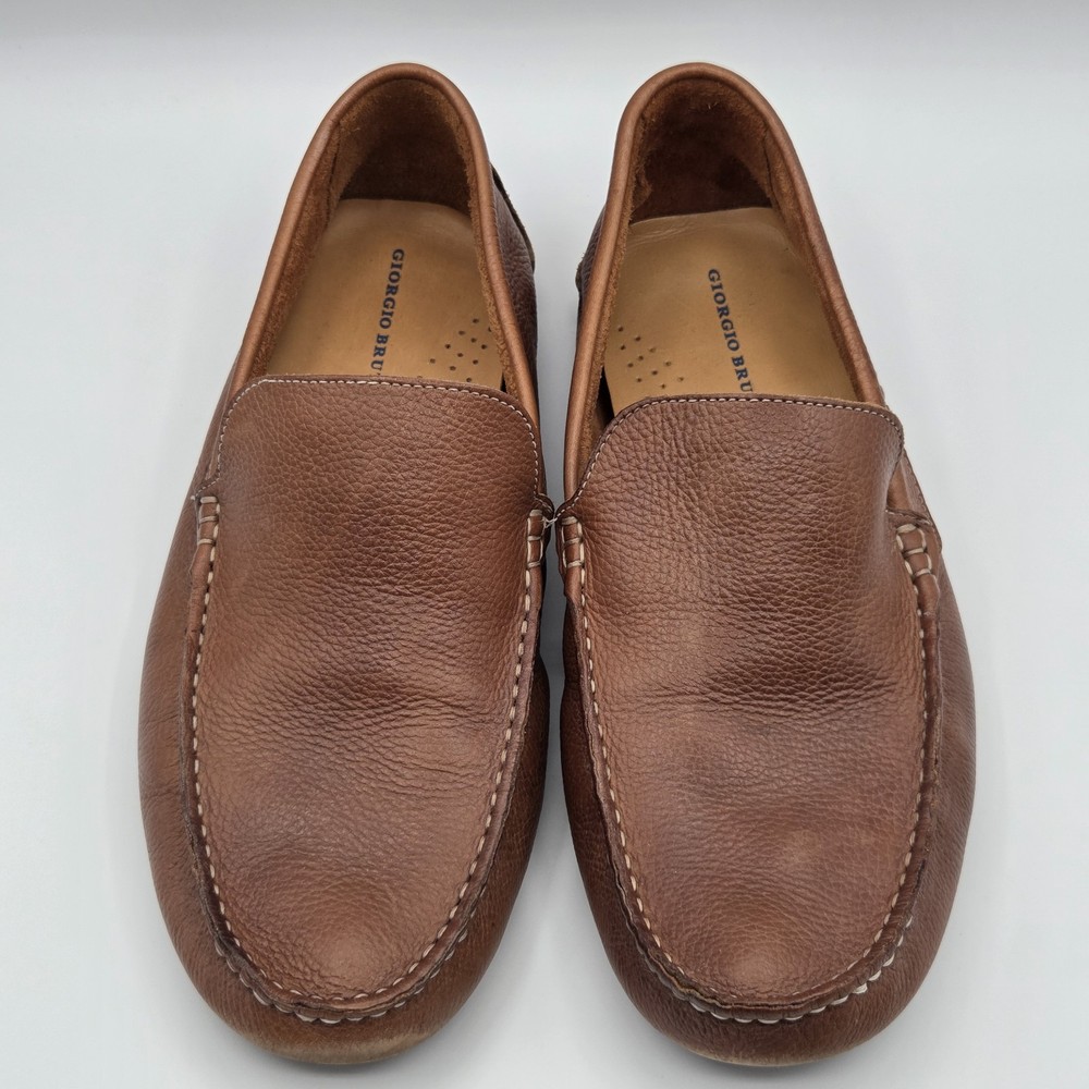 Giorgio Brutini Mens 10.5M Brown Leather Loafers Slip On Moc Toe Dress Casual