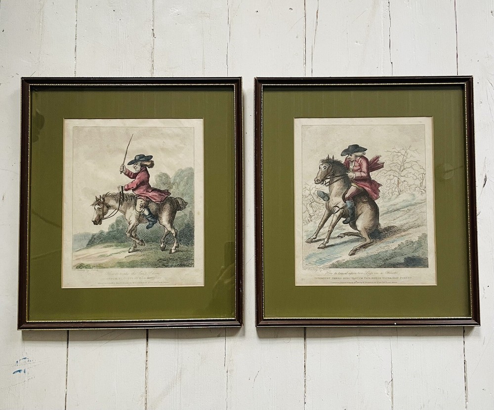 H Bunbury Copperplate Etching Original Colour 1790s Pair