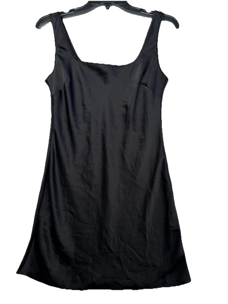 Aritzia Wilfred Black Satin Tryst Tank Sleeveless Slip Mini Dress Size Small