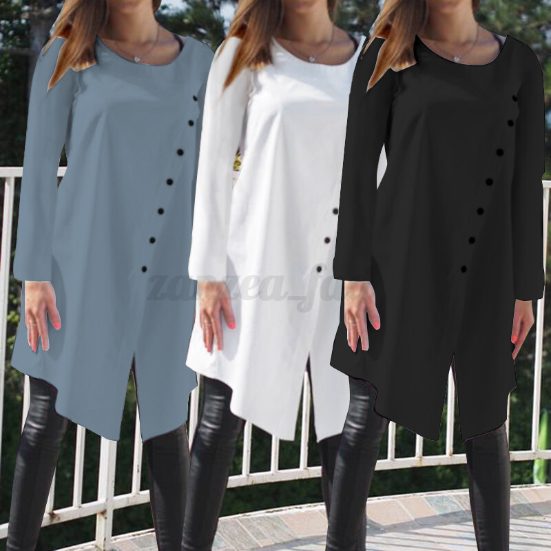 Plus Size Women Loose Tunic Blouse Long Sleeve Autumn Tops Button T Shirt Jumper