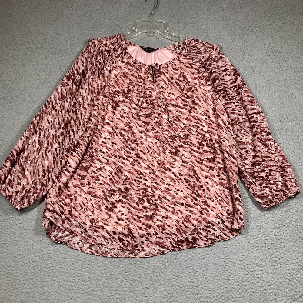 Simply Vera Vera Wang Top Women's XL Pink Leopard Long Sleeve Sheer Lined