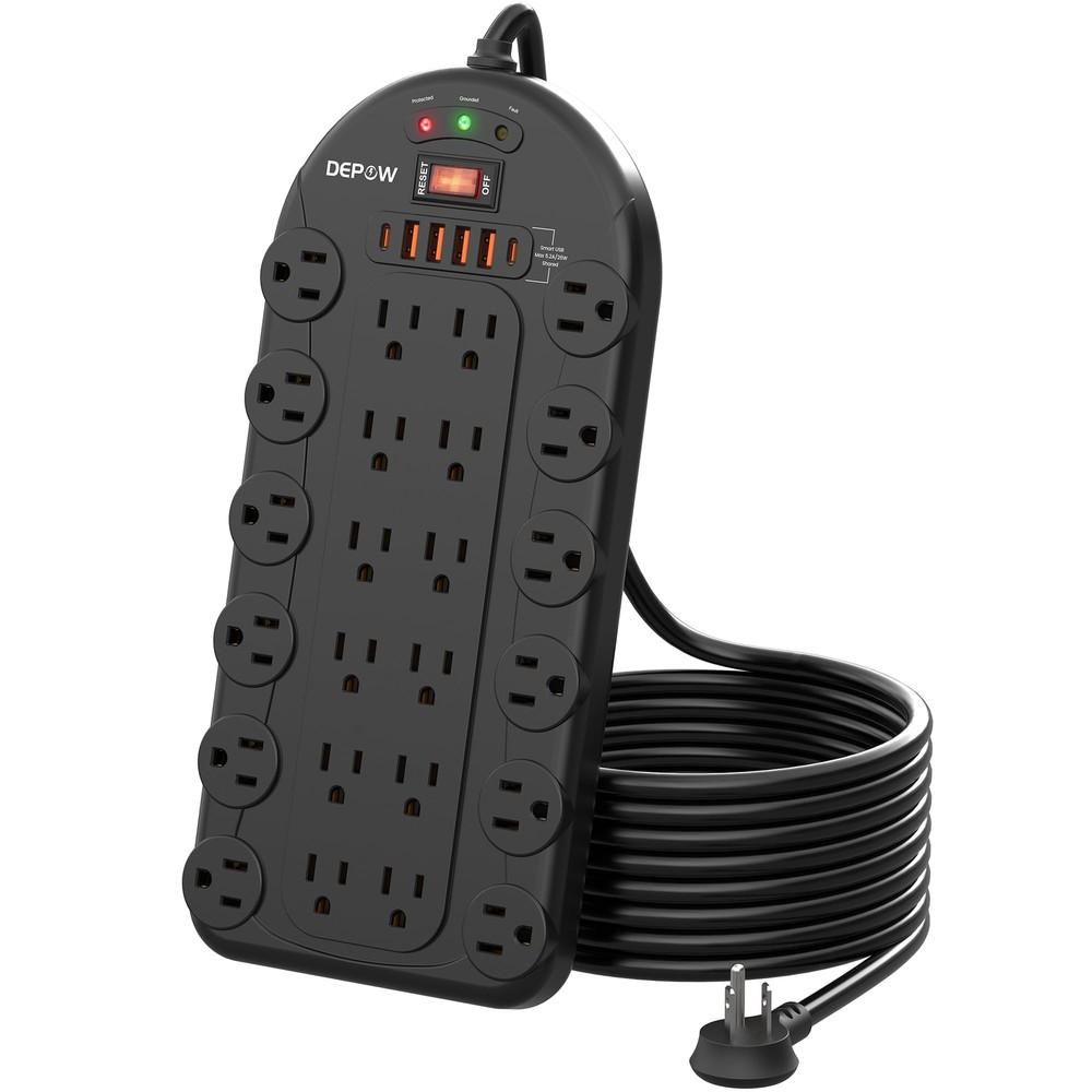 Power Strip, 24 AC Outlets (1875W/15A) with 6 USBs (2 USB-C Ports), ETL Liste...