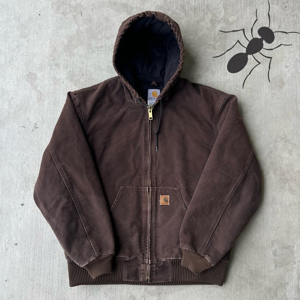 Vintage Y2K Carhartt J130 DKB brown hooded work wear jacket