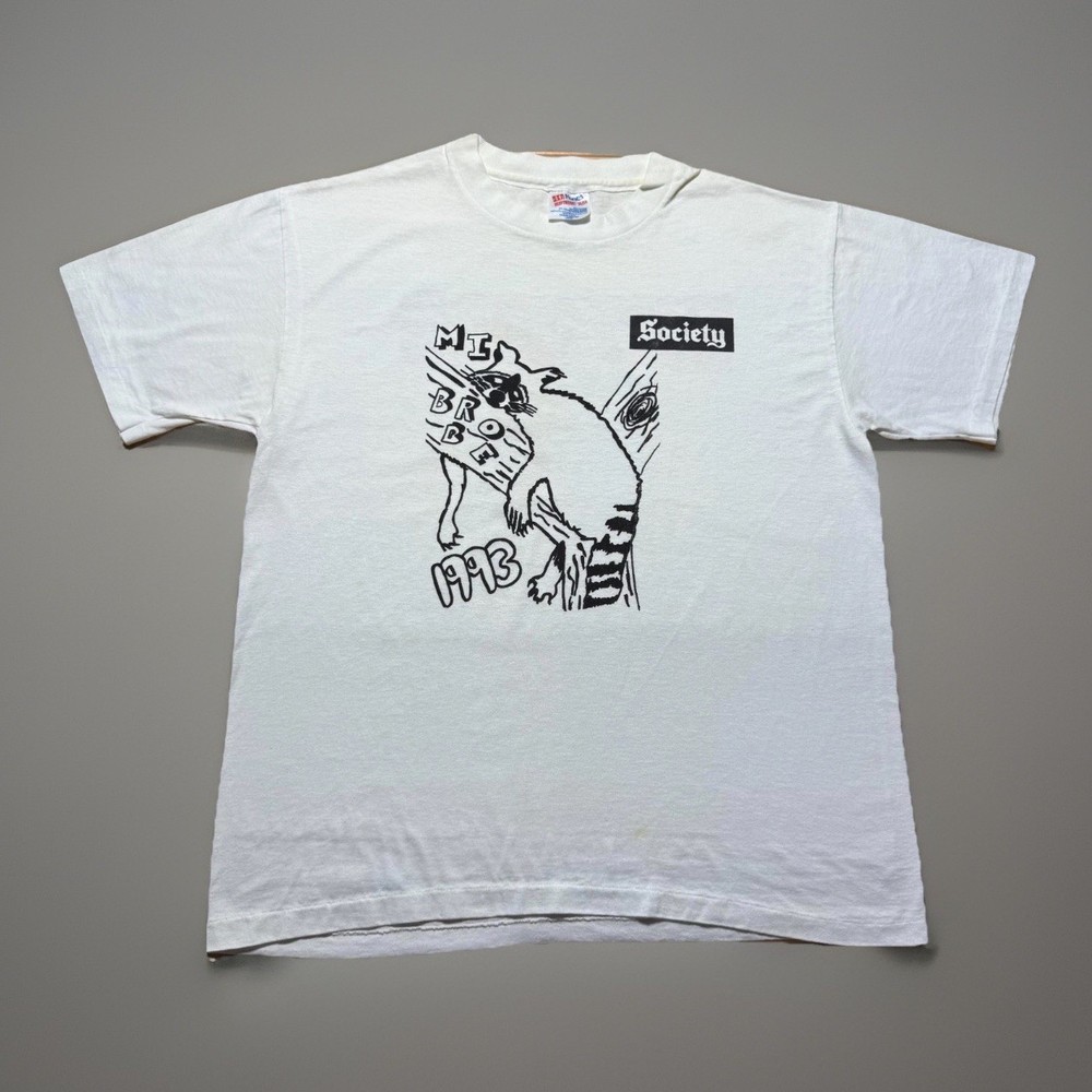 Vintage 90s 1993 Drunk Raccoon Society Where To Grow Art T-Shirt USA Made Large