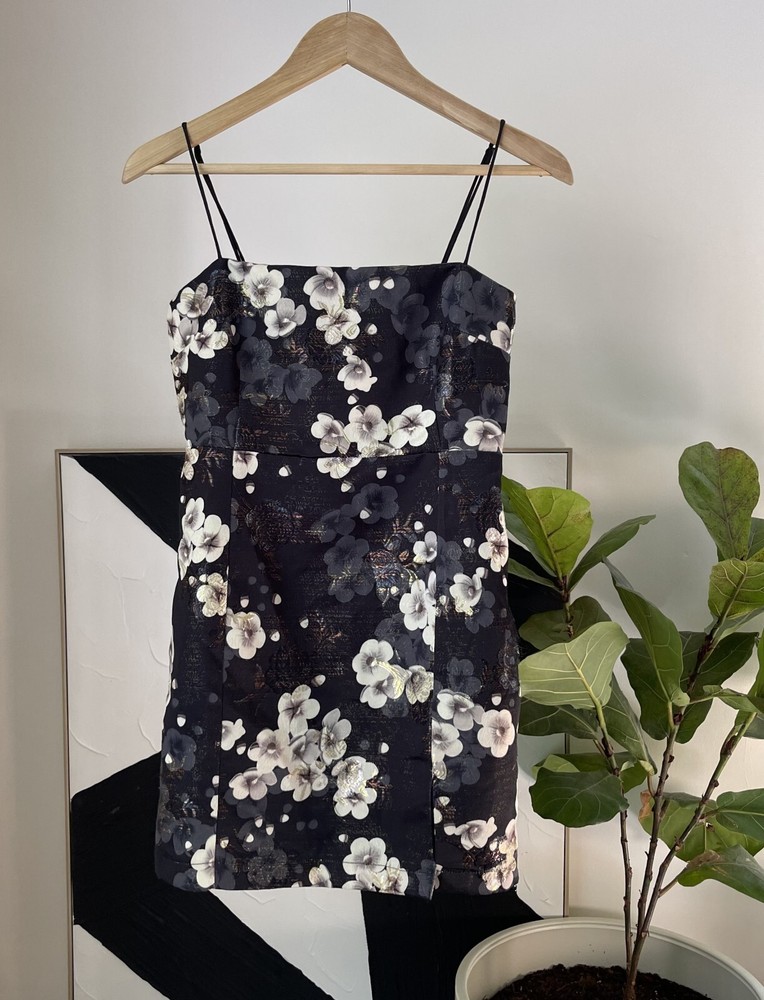 Women's URBAN OUTFITTERS Black Floral Mini Dress Size Medium M Smocked Back