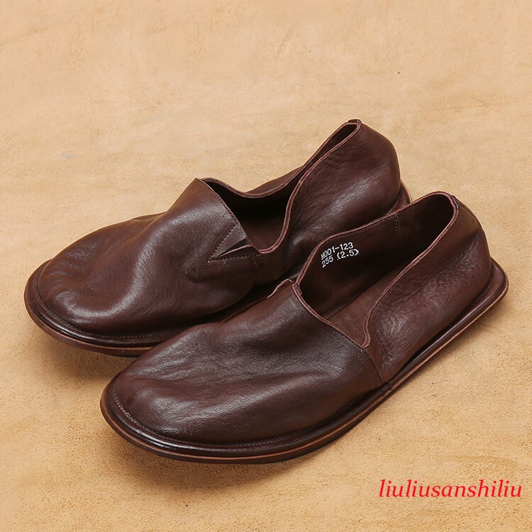 Japanese Style Handmade Men's Slip on Loafers Real Leather Flats Shoes Casual Sz