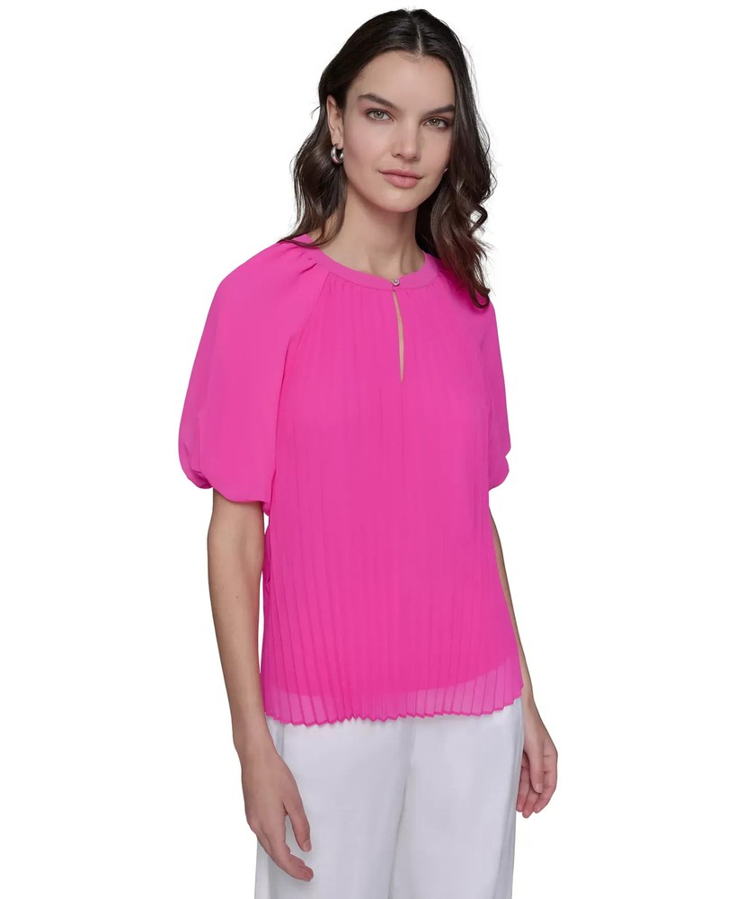 KARL LAGERFELD PARIS Women's Top Sz XL Puff Sleeve Pleated