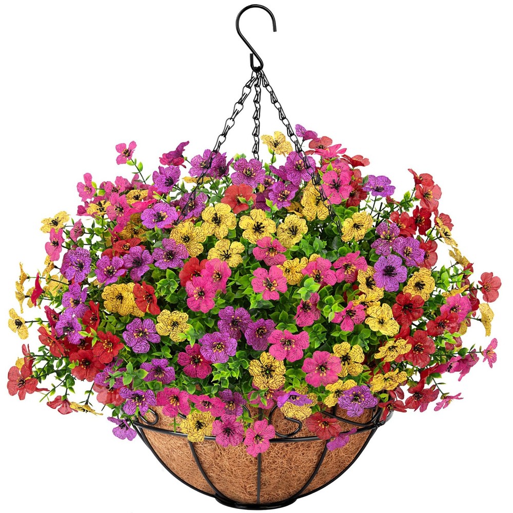 Roberly Artificial Hanging Flowers for Outdoors with Hanging Basket Fake Silk...